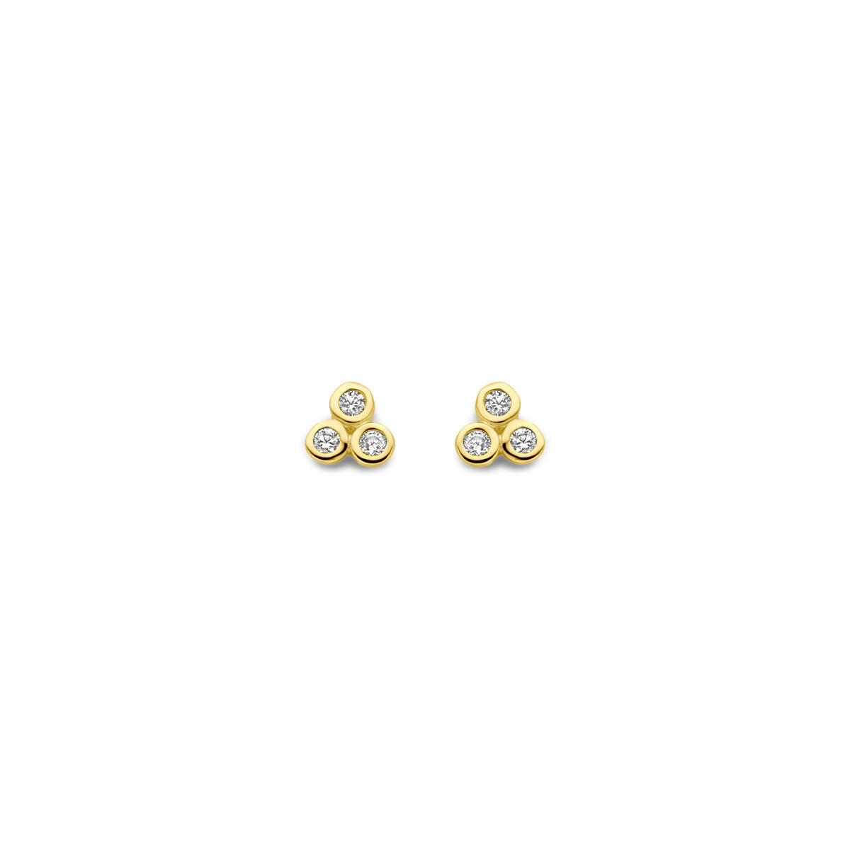 Boucles d'oreilles en or jaune 14K avec trois zircones de 3 mm.