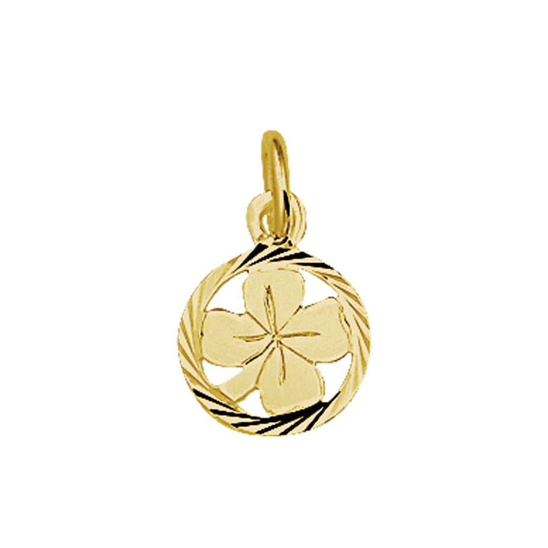 pendentif en or avec motif de trèfle et finition diamantée.