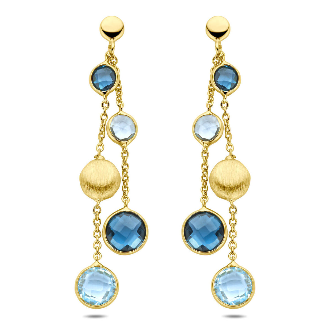 oorhangers rondjes, sky blue topaas en london blue topaas 44 mm 14K geelgoud