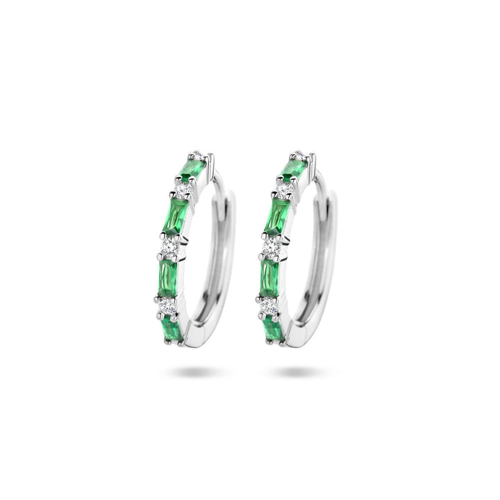 klapoorringen groen en wit zirkonia zilver gerhodineerd