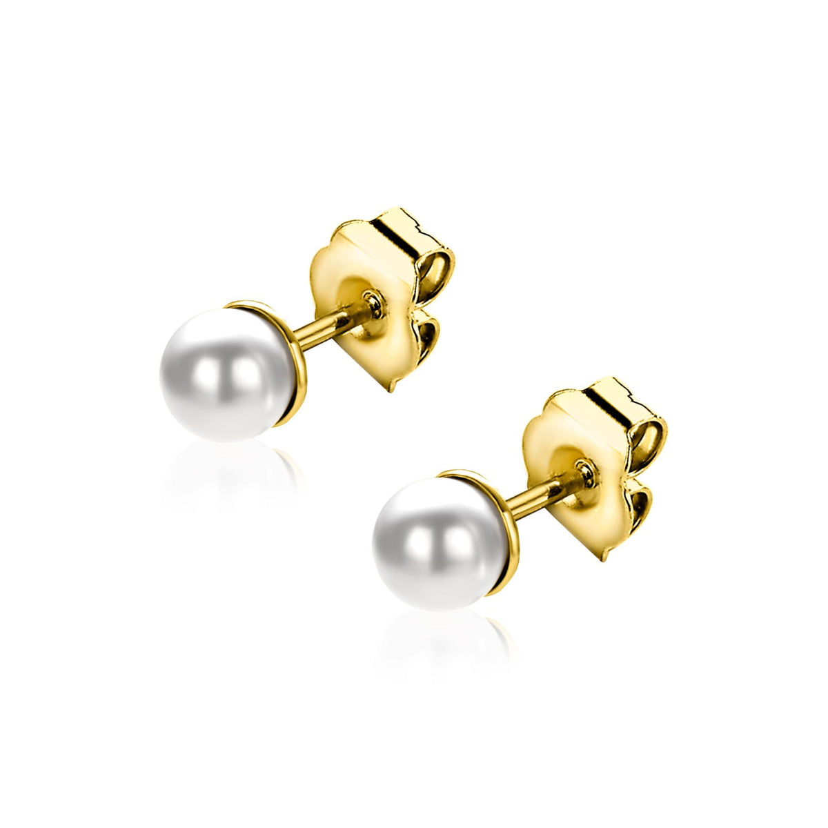 Boucles d'oreilles en argent plaqué or avec perles blanches de 4 mm.