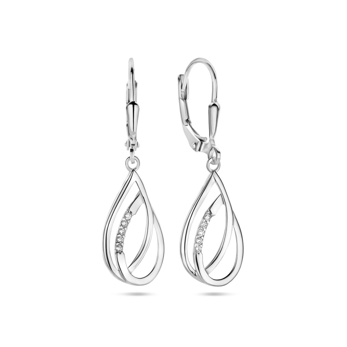 Boucles d'oreilles goutte zircone brisur crochet 34 mm argent rhodié