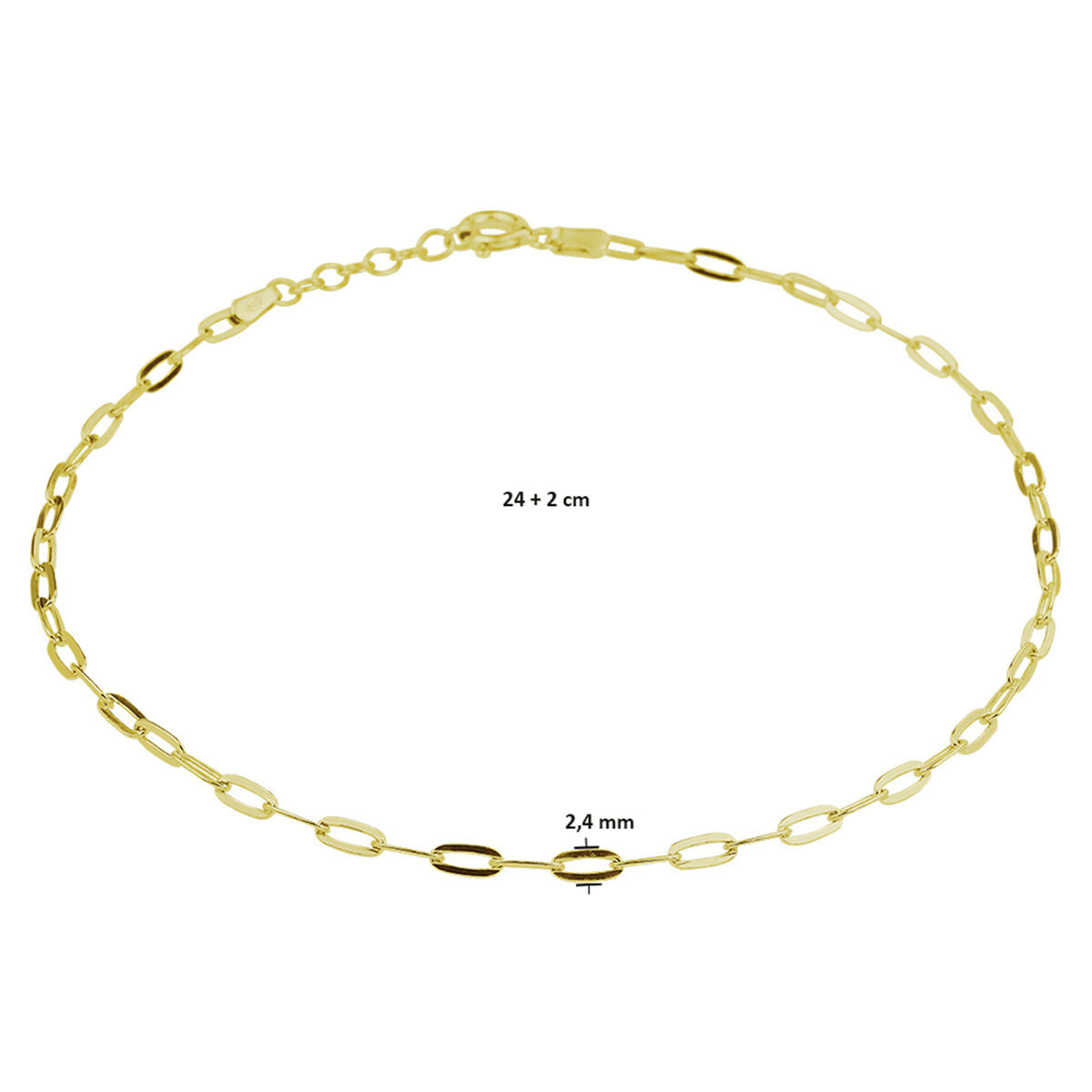 bracelet ancre 2,4 mm 24 + 2 cm 3 microns argent plaqué or (jaune)