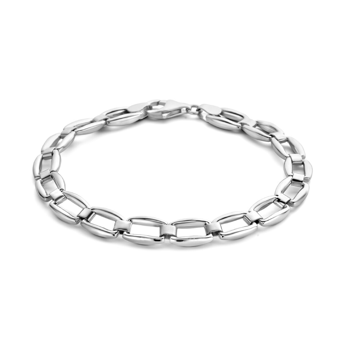 Bracelet en argent rhodié de 7,0 mm et 19 cm, avec maillons allongés.