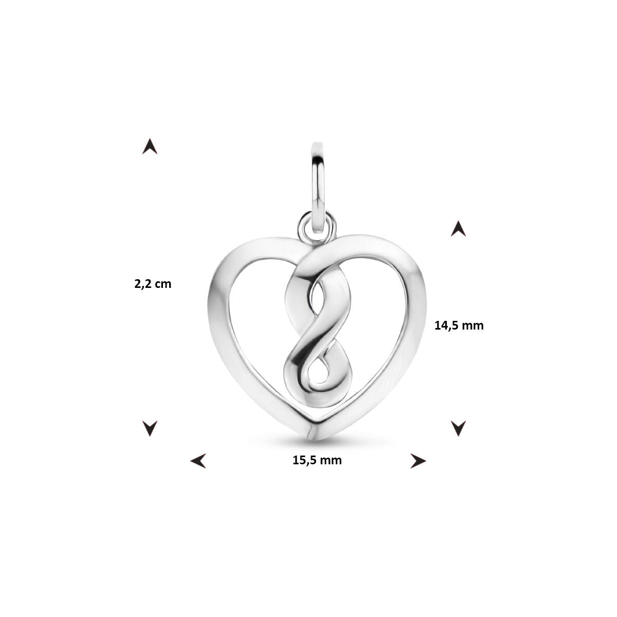 pendentif cœur et infini argent rhodié