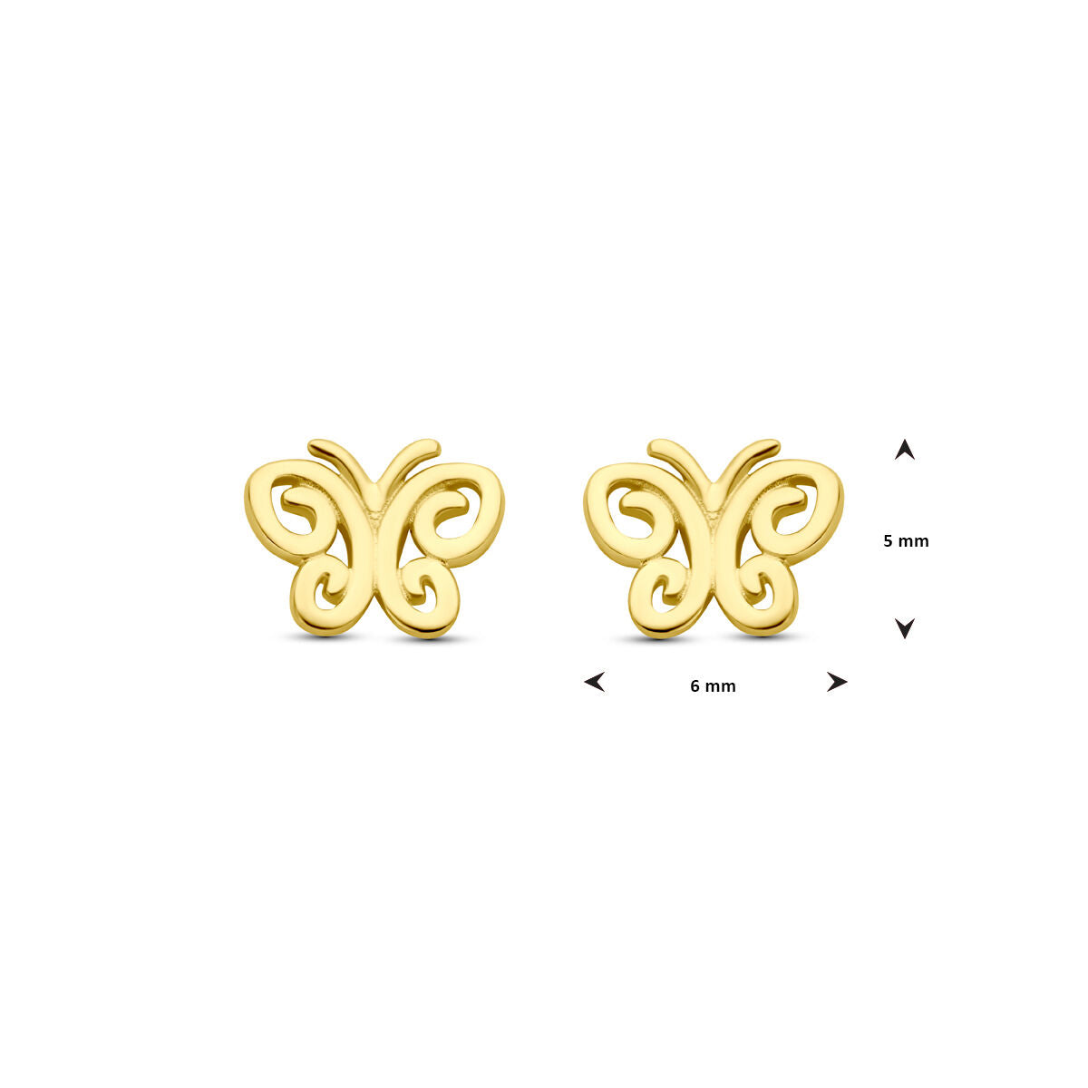 puces d'oreilles papillons 5,5 mm or jaune 14K