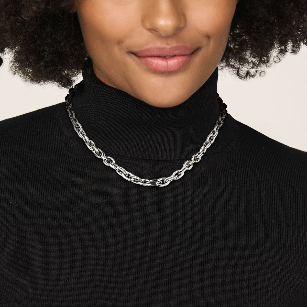 Collier en argent 925 rhodié avec mailles épaisses