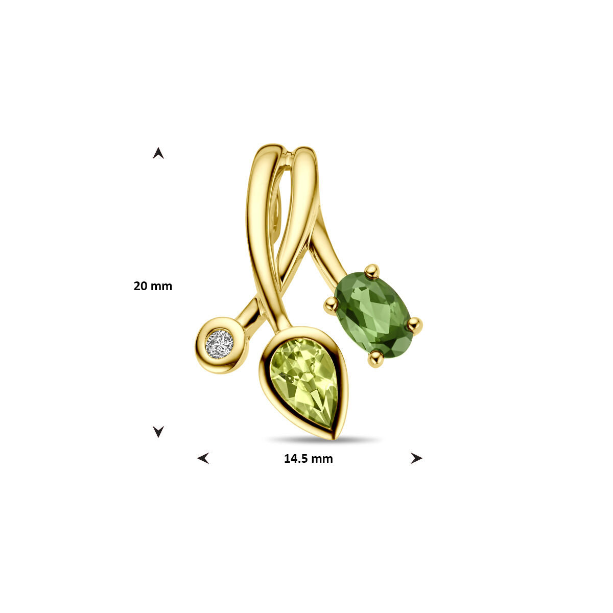 pendentif en tourmaline verte, péridot et diamant 0.03ct h si or jaune 14K