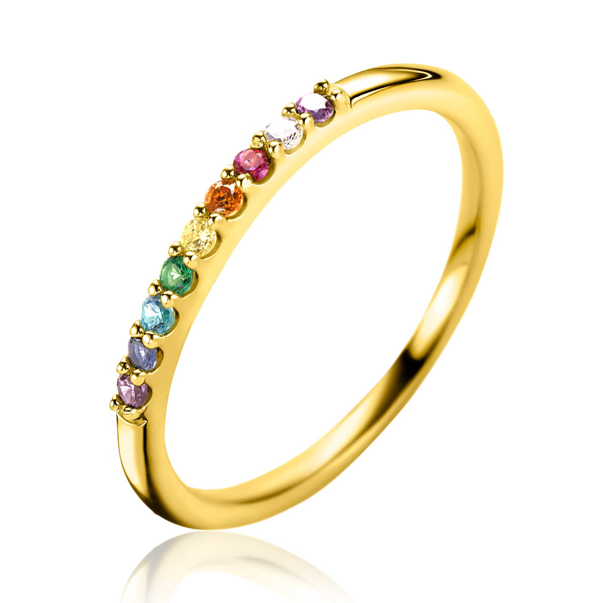 Bague en argent ornée de pierres colorées disposées sur un anneau fin.
