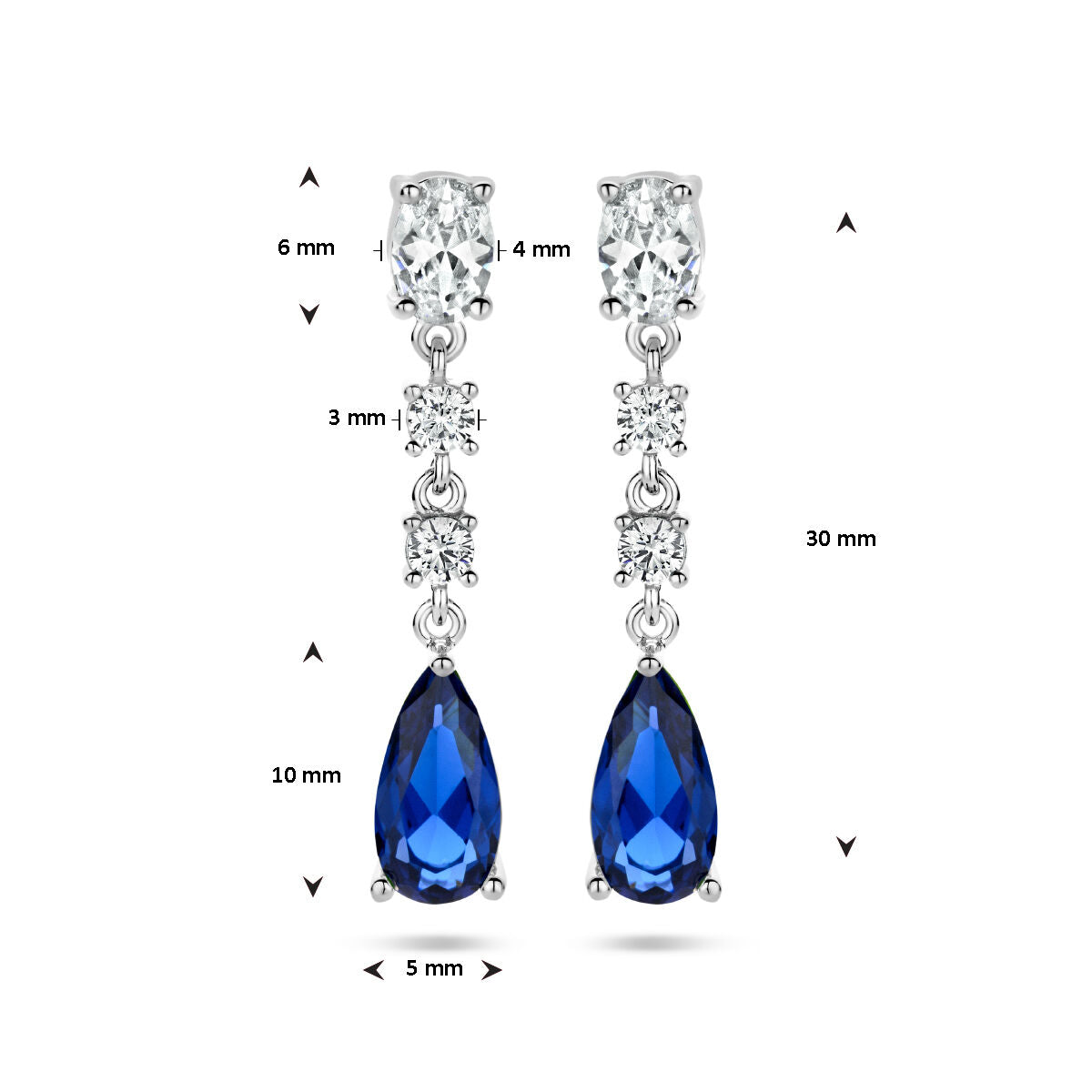 boucles d'oreilles zircone couleur saphir argent rhodié
