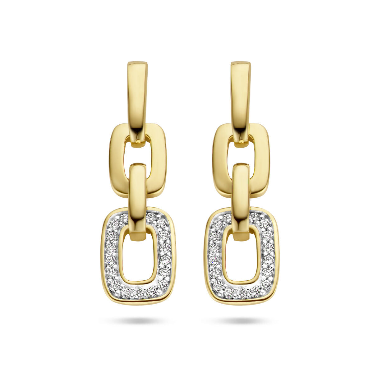 Boucles d'oreilles en or jaune 14K avec des maillons, ornées de diamants de 0,13 ct.