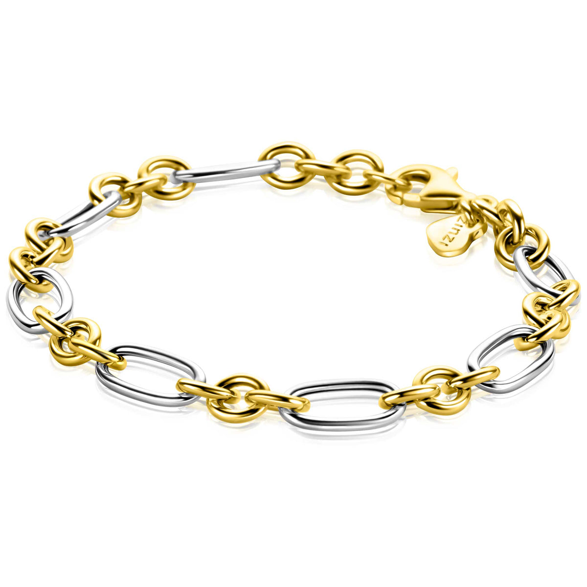 Bracelet en argent avec maillons dorés et argentés, longueur de 19,5 cm.