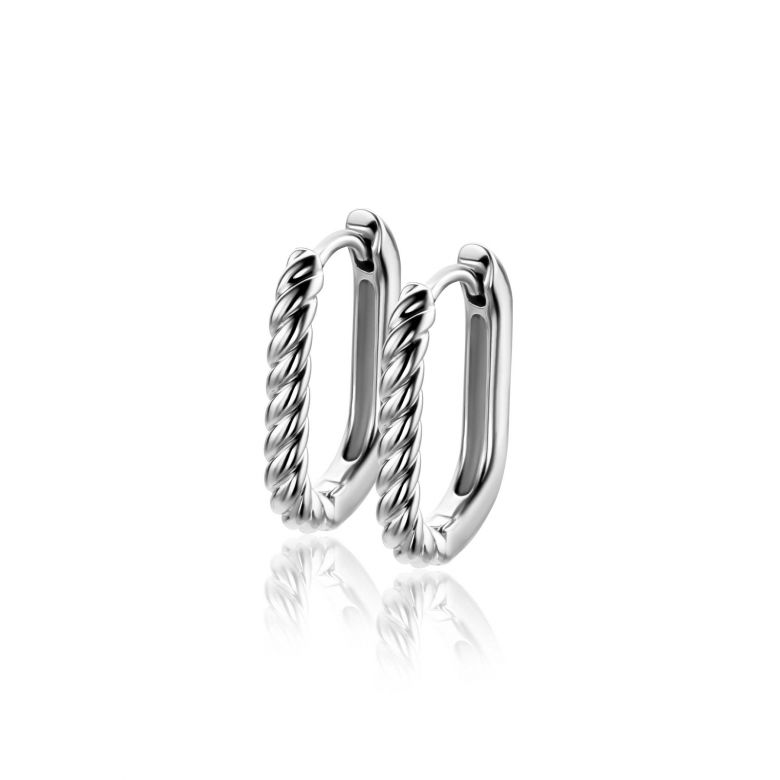 Boucles d'oreilles en argent avec un design torsadé et une finition brillante.