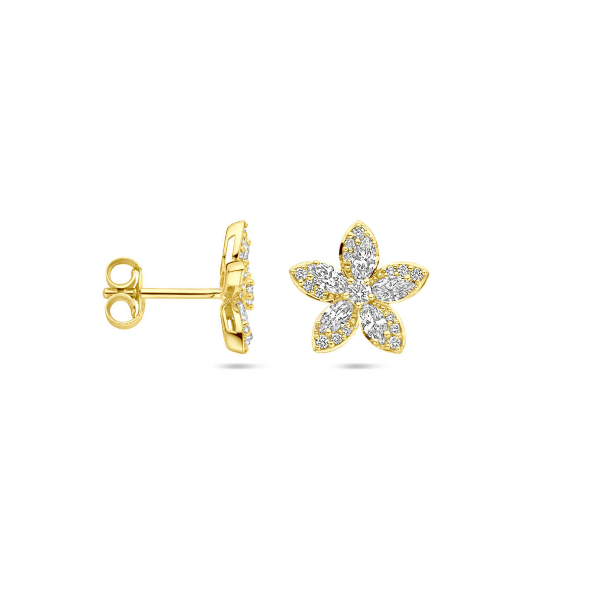 puces d'oreilles fleur diamant 0.84ct (2x 0.42ct) h si 11 mm or jaune