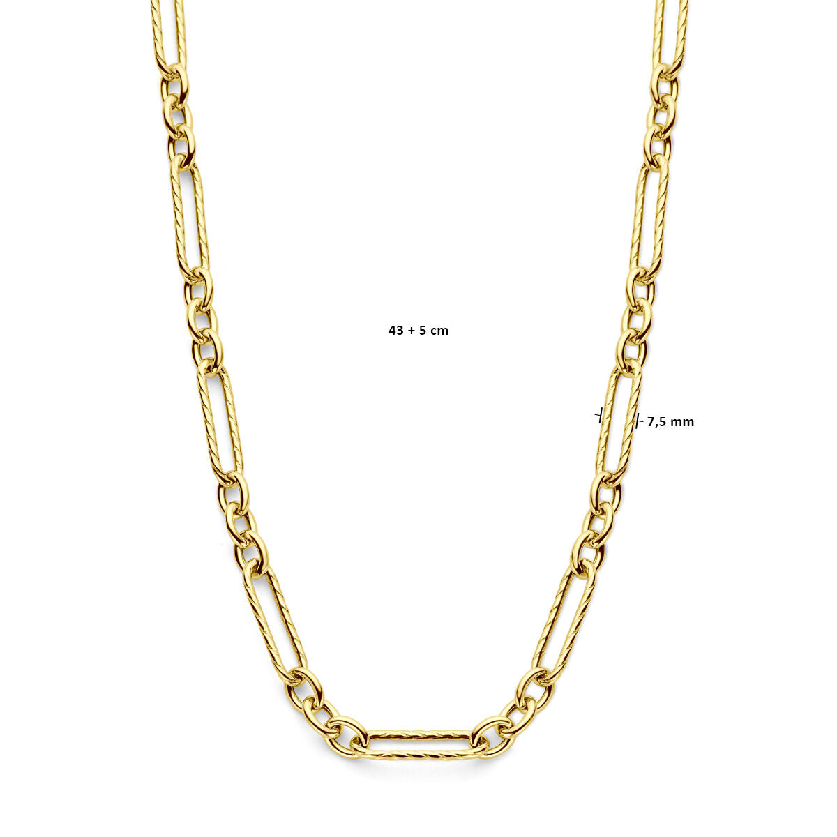 collier 7,5 mm 43 + 5 cm 3 microns argent plaqué or (jaune)