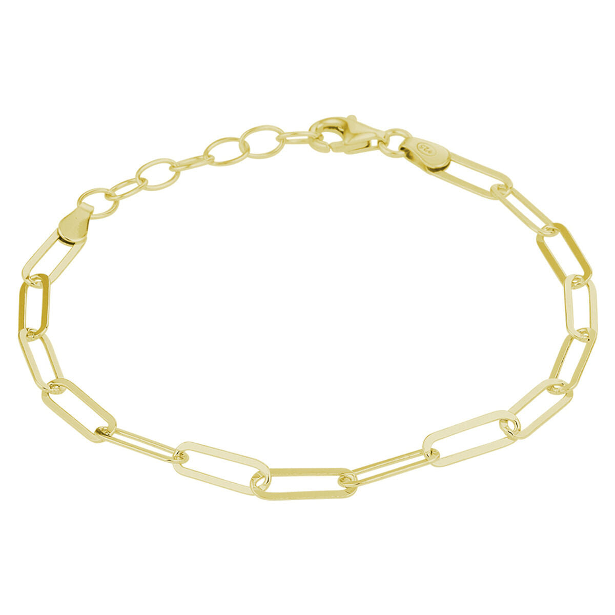Bracelet jonc en argent doré jaune, maillons en forme de paperclip, longueur 16 + 3 cm.
