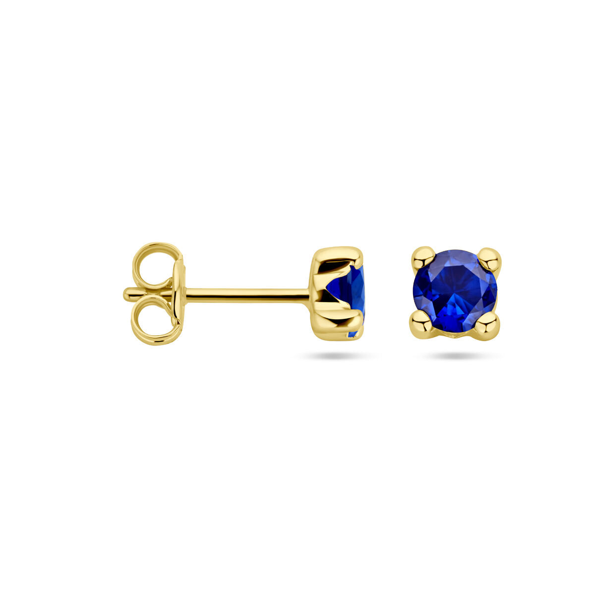 puces d'oreilles synth. saphir or jaune 14K