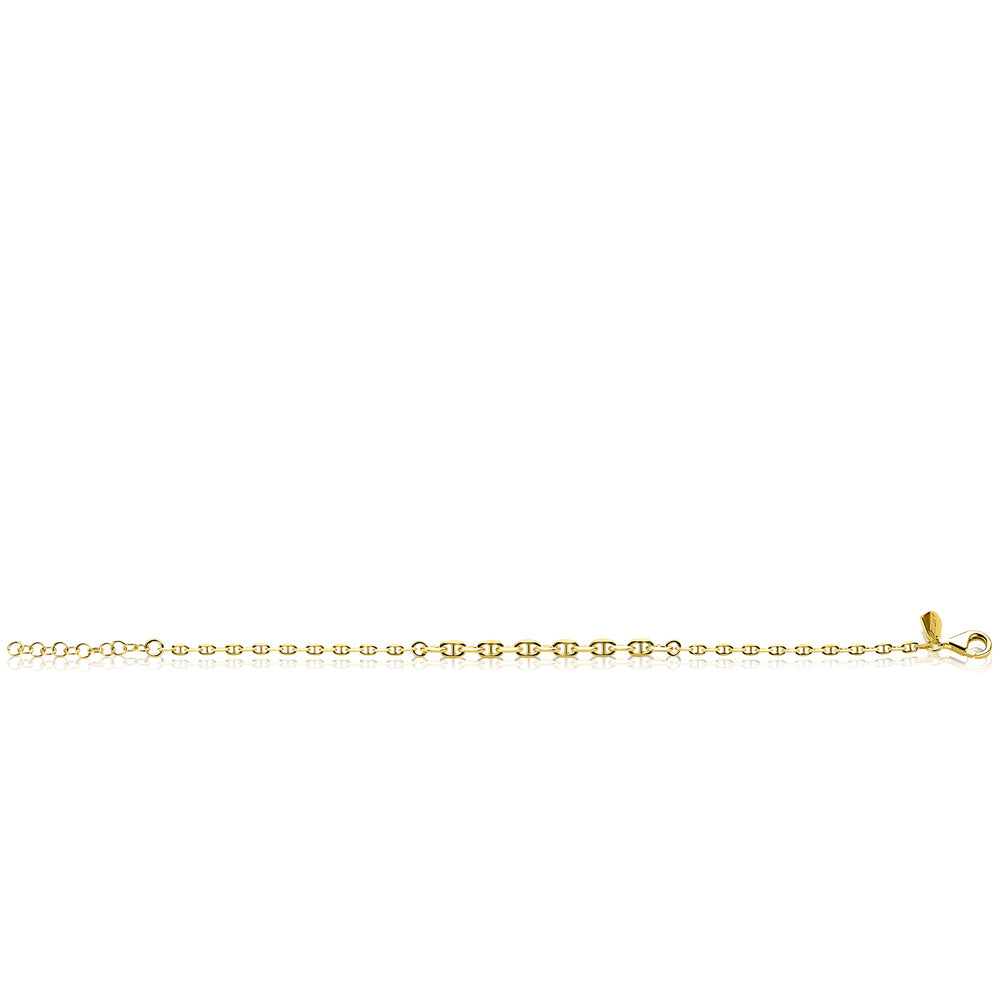 De Zinzi Armband Zilver verguld ZIA2762G van Zinzi heeft een goudkleurige ketting en karabijnsluiting, prachtig gepresenteerd tegen een witte achtergrond.