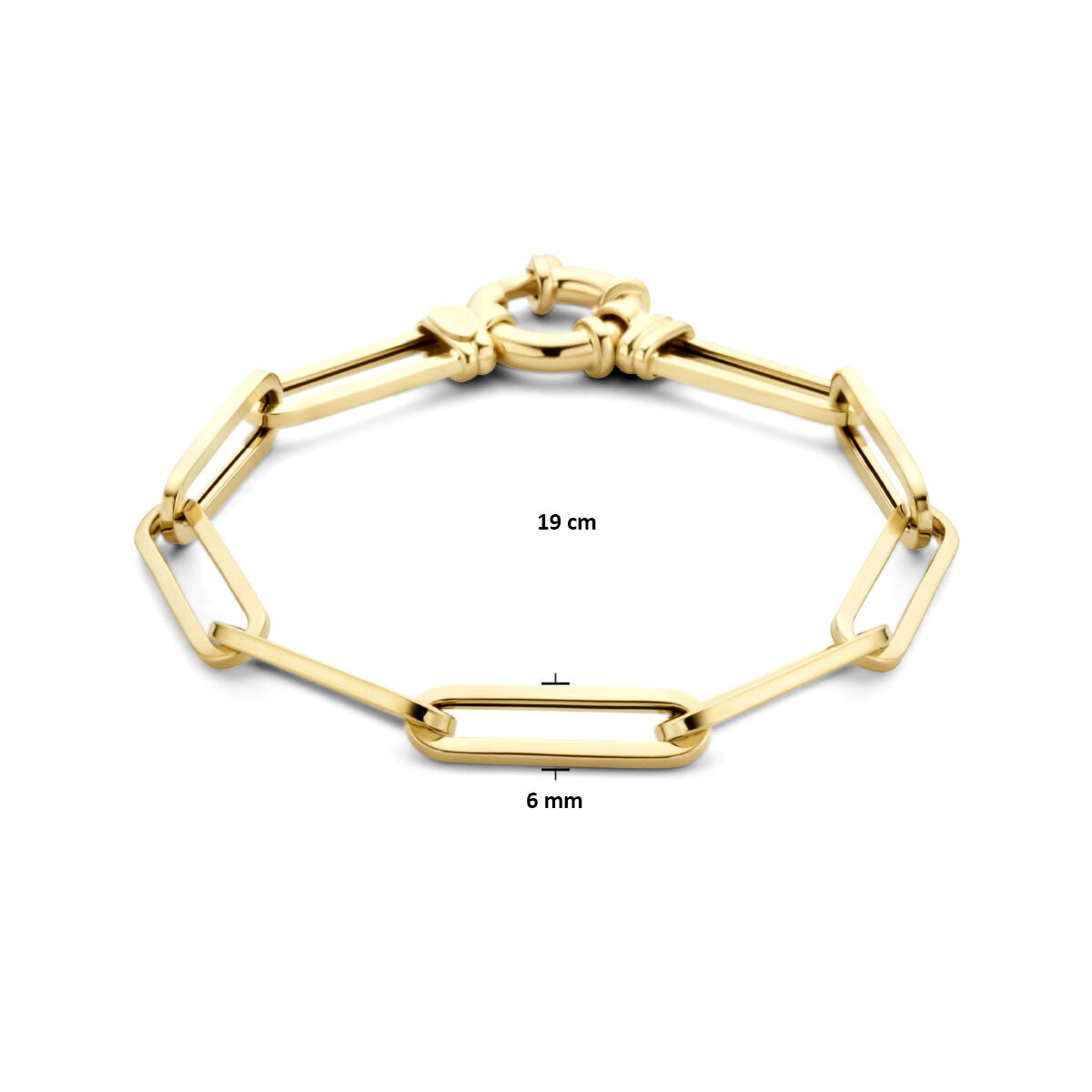 bracelet paperclip tube carré 6,0 mm 19 cm avec grand fermoir à ressort 14K or jaune