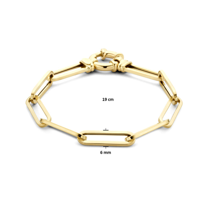 armband paperclip vierkante buis 6,0 mm 19 cm met groot springslot 14K geelgoud