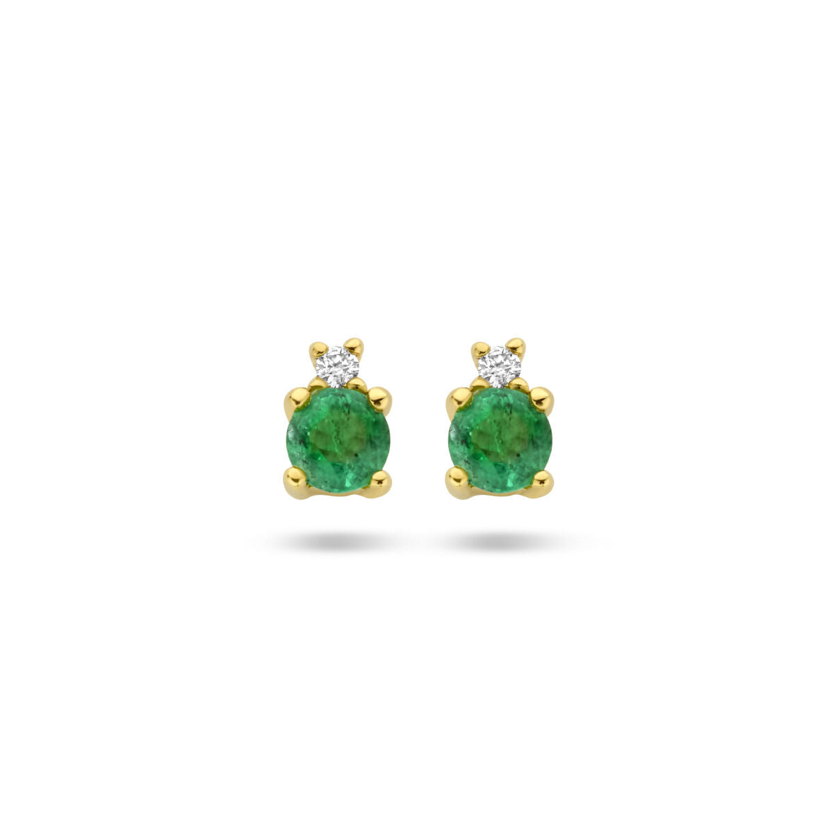 Boucles d'oreilles en or jaune 14K avec émeraudes et diamants de 0,015 ct.
