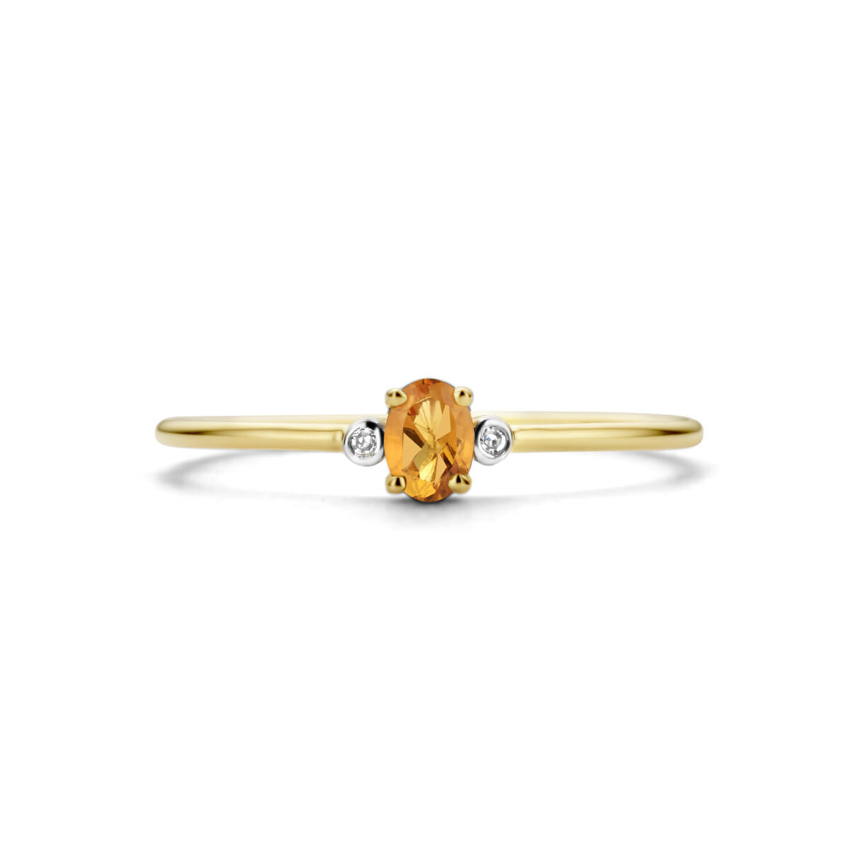 bague trilogie citrine et diamant 0.006ct h p1 or jaune 14K