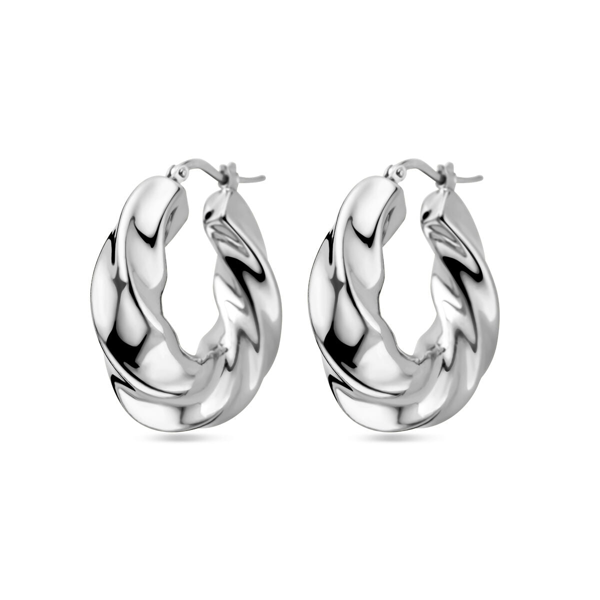 Boucles d'oreilles en argent rhodié, au design torsadé et brillant.