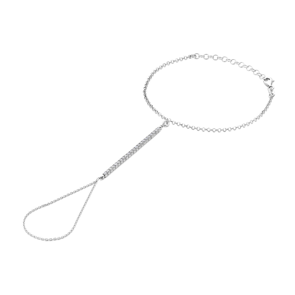 Bracelet en argent rhodié avec zirconia, design délicat et forme en goutte.