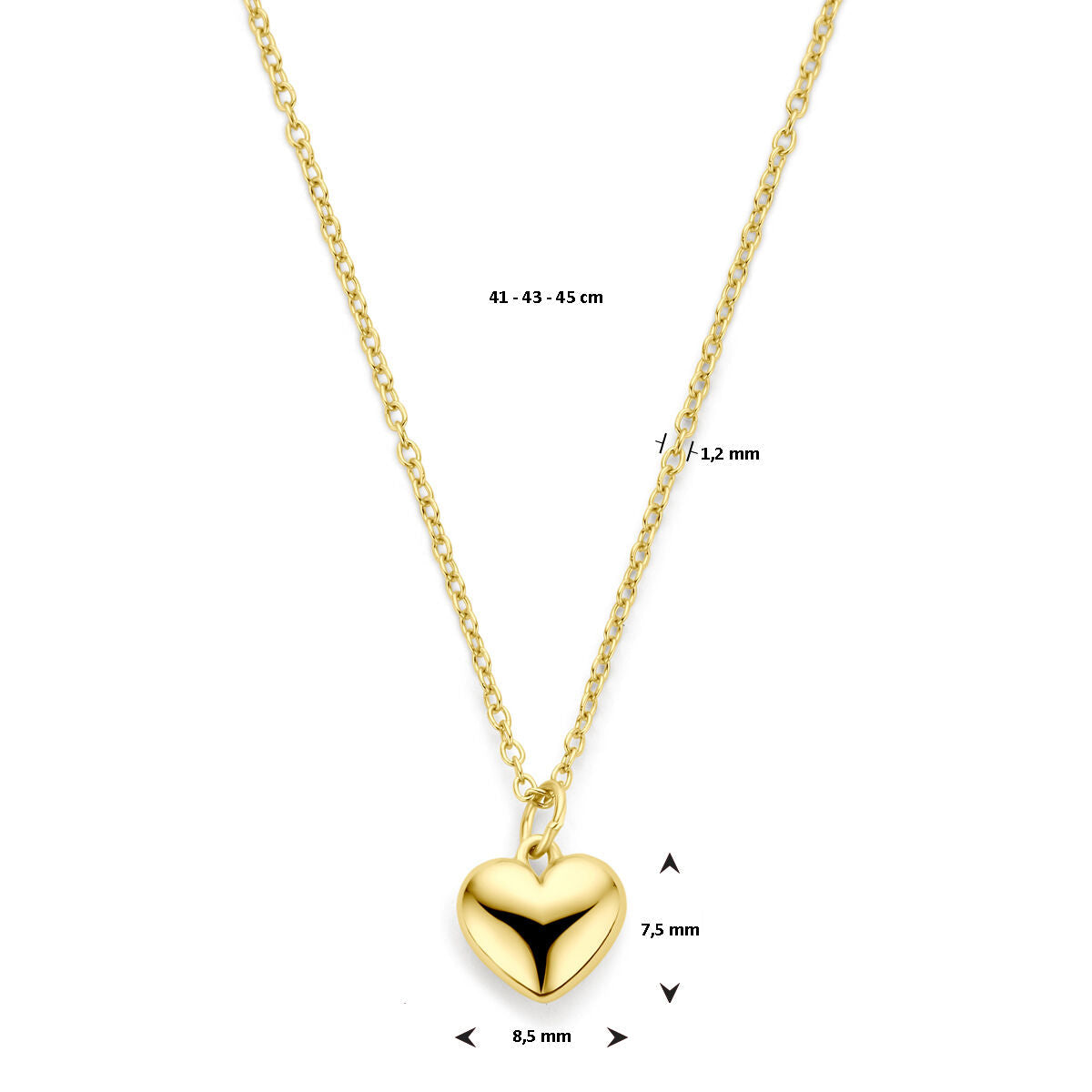 collier cœur 41 - 43 - 45 cm 3 microns argent plaqué or (jaune)