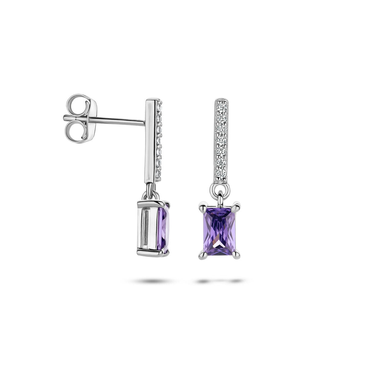 boucles d'oreilles améthyste et zircone blanche argent rhodié