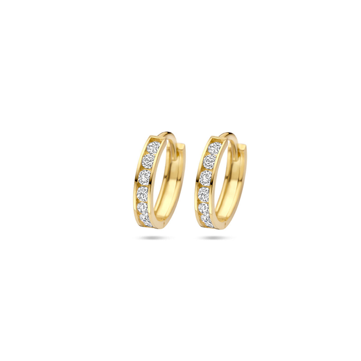 Boucles d'oreilles en or jaune 14 carats avec une rangée de zirconiums.