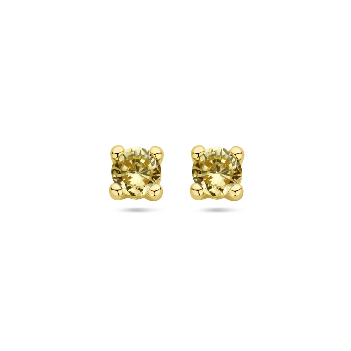 Boucles d'oreilles en or jaune 14K avec péridot synthétique, forme carrée.
