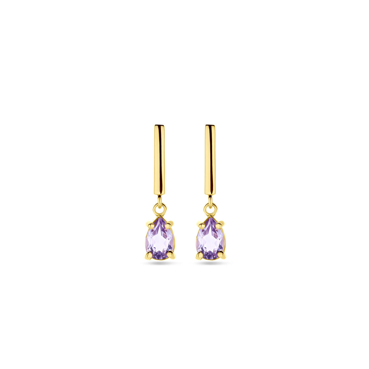 Boucles d'oreilles en or jaune 14K avec des pierres d'améthyste de 19 mm.