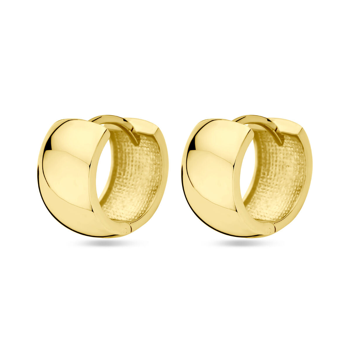 Boucles d'oreilles en or jaune 14K, de forme arrondie, d'un diamètre de 15 mm.