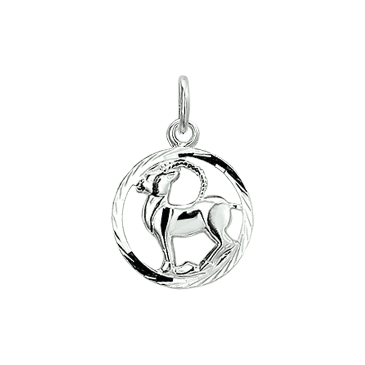 pendentif en argent blanc avec motif de signe astrologique, décoré de diamants.