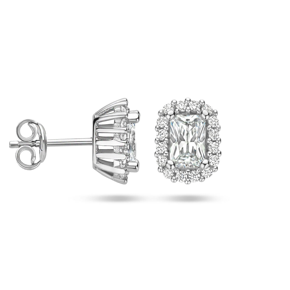 puces d'oreilles zircone halo argent rhodié