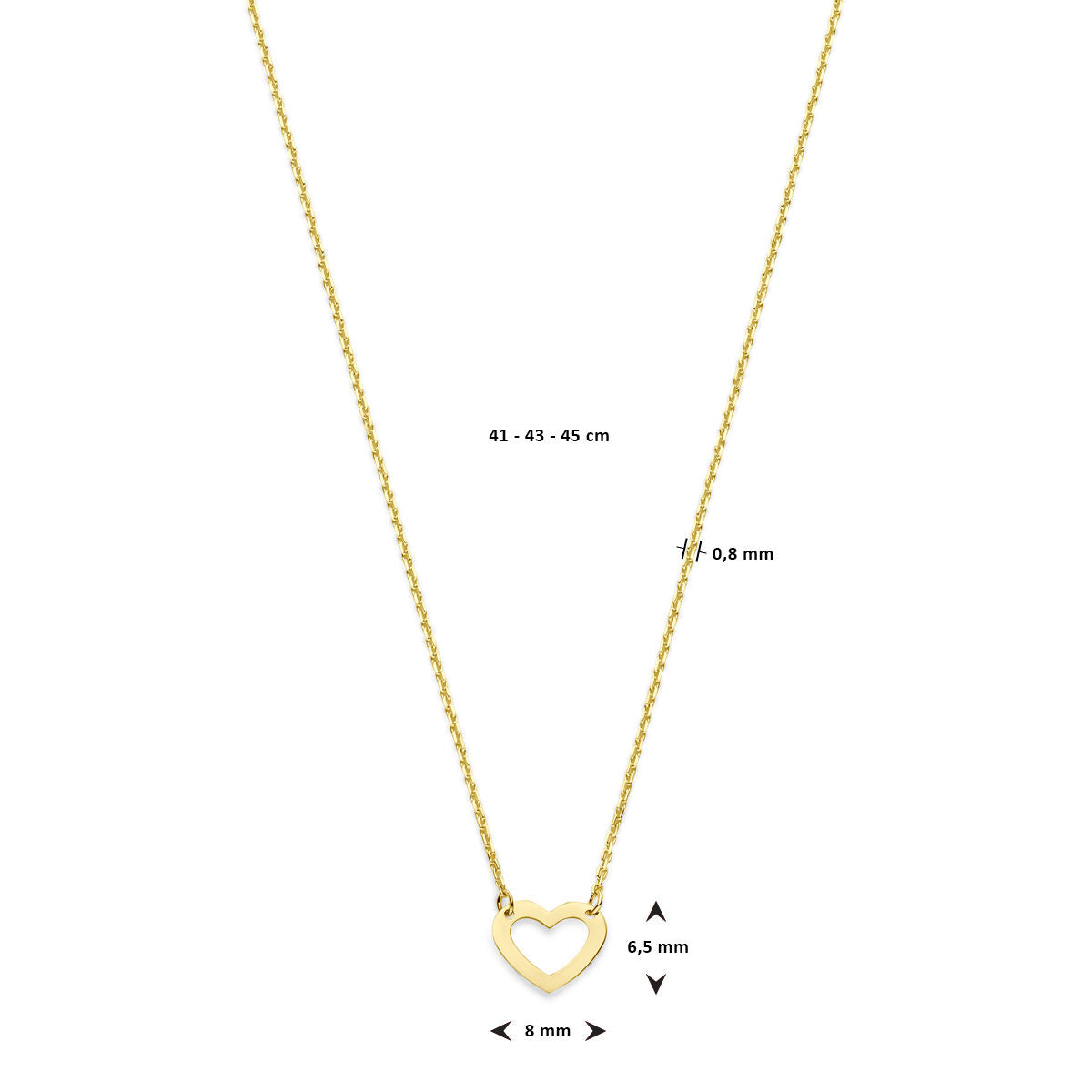 collier cœur 41 - 43 - 45 cm or jaune 14K