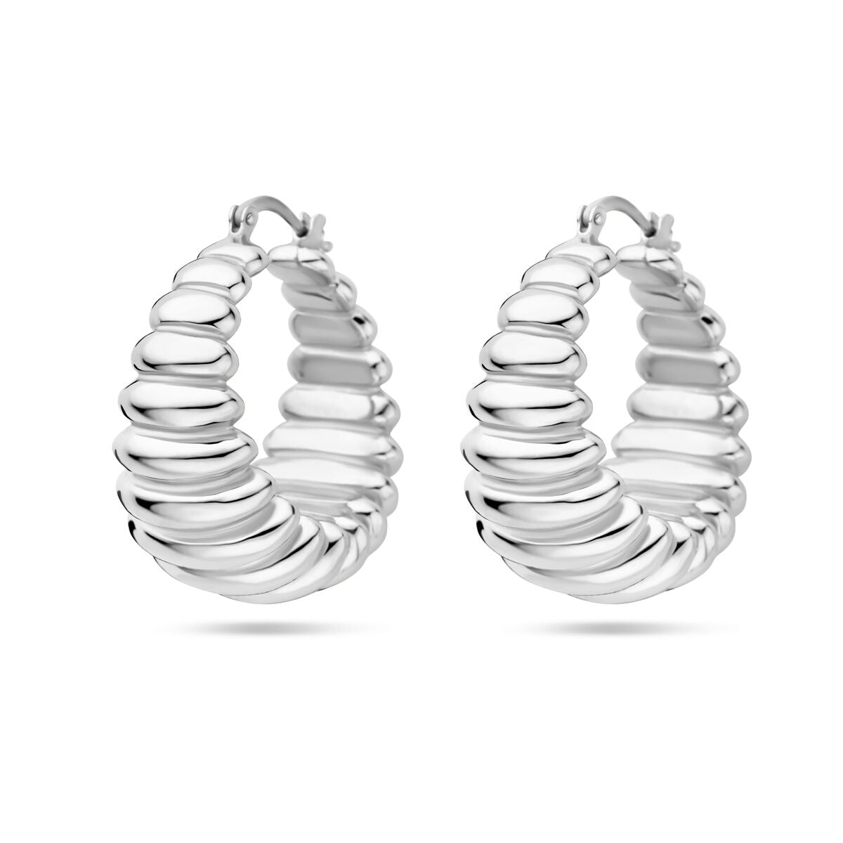 Boucles d'oreilles en argent rhodié de 34 mm, en forme de spirale.