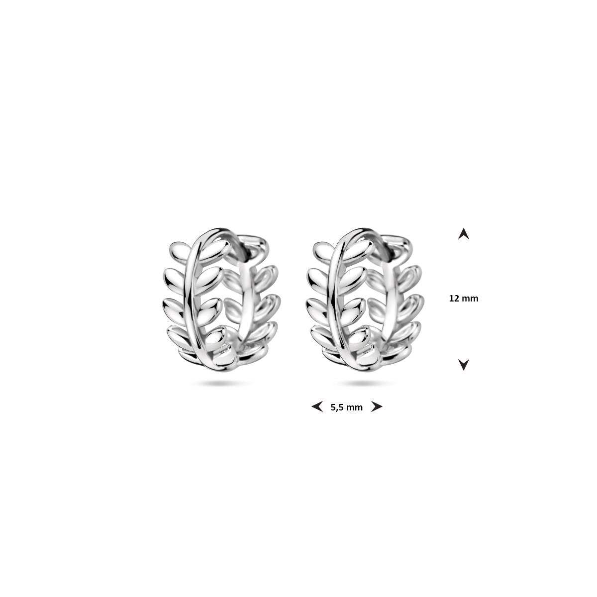 créoles feuilles 12 mm argent rhodié