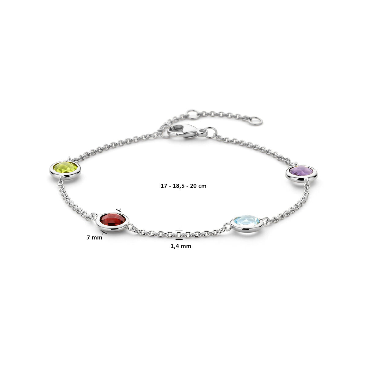 Bracelet en argent pour femme avec pierres colorées rhodié