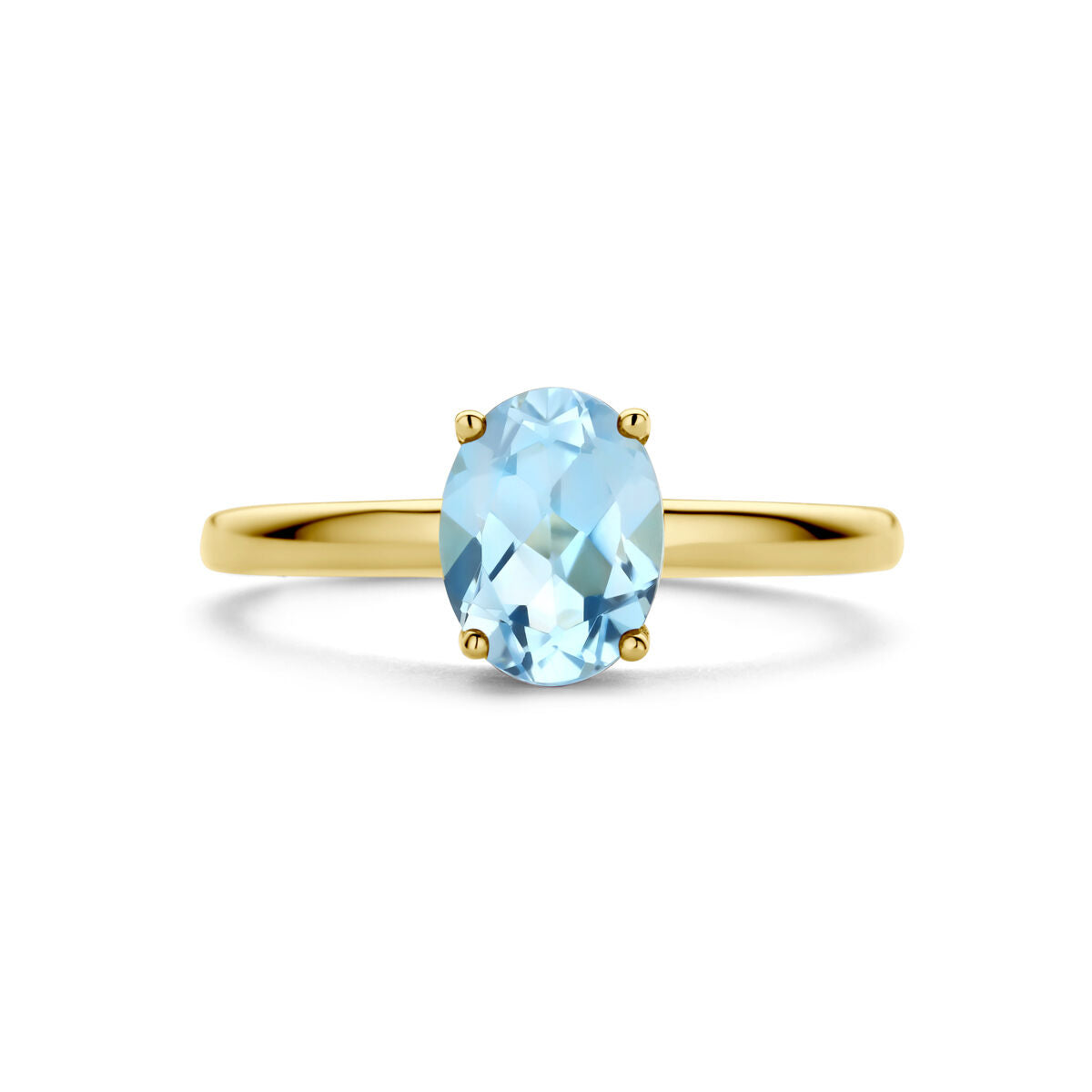 bague en or jaune topaze bleue 14K