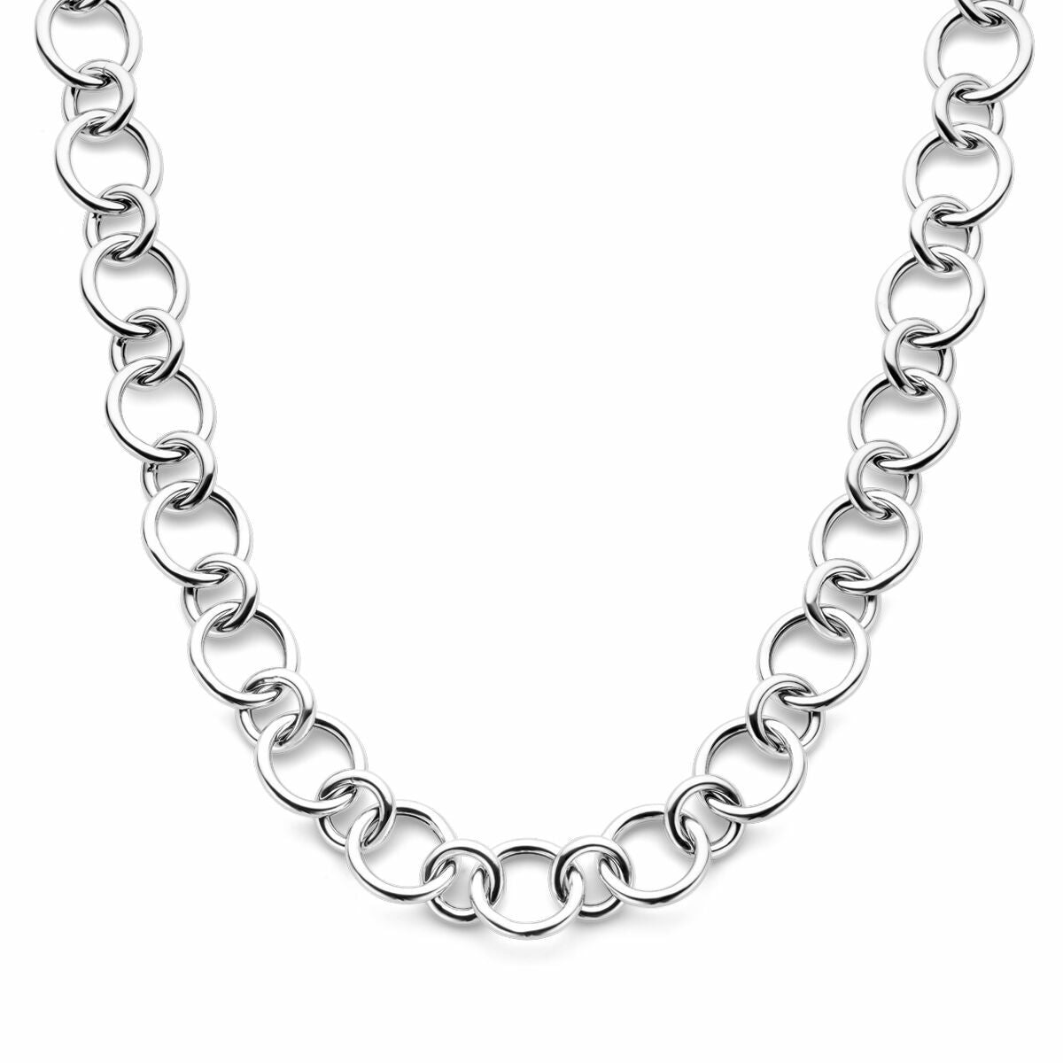 Collier en argent rhodié de 46 cm avec maillons ronds de 17 mm.