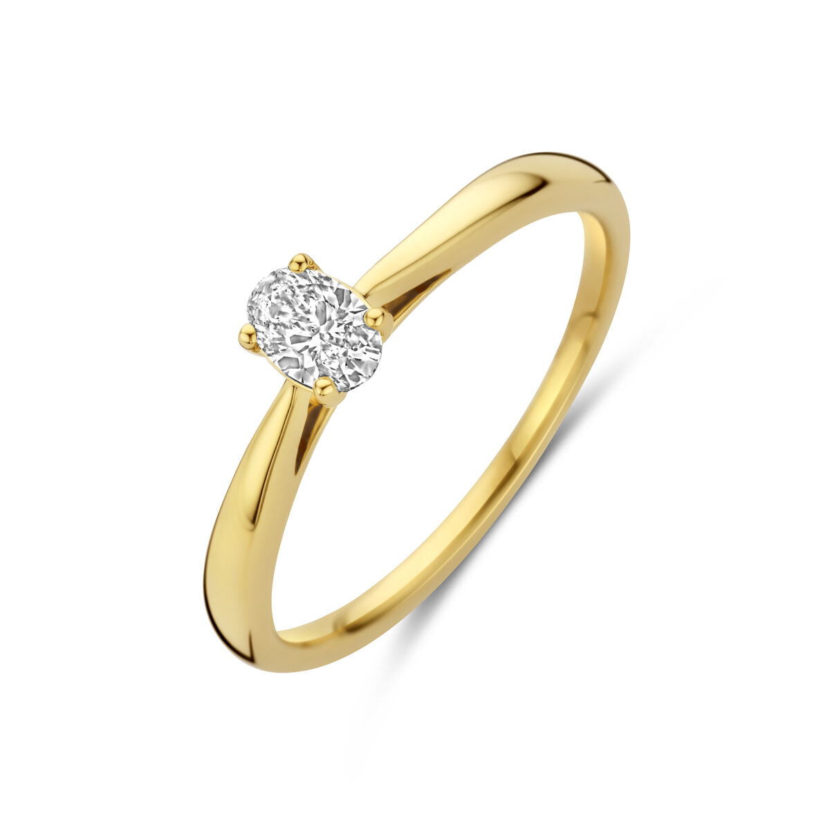 Bague en or jaune 14K avec un diamant lab grown de 0,25 ct, serti de quatre griffes.