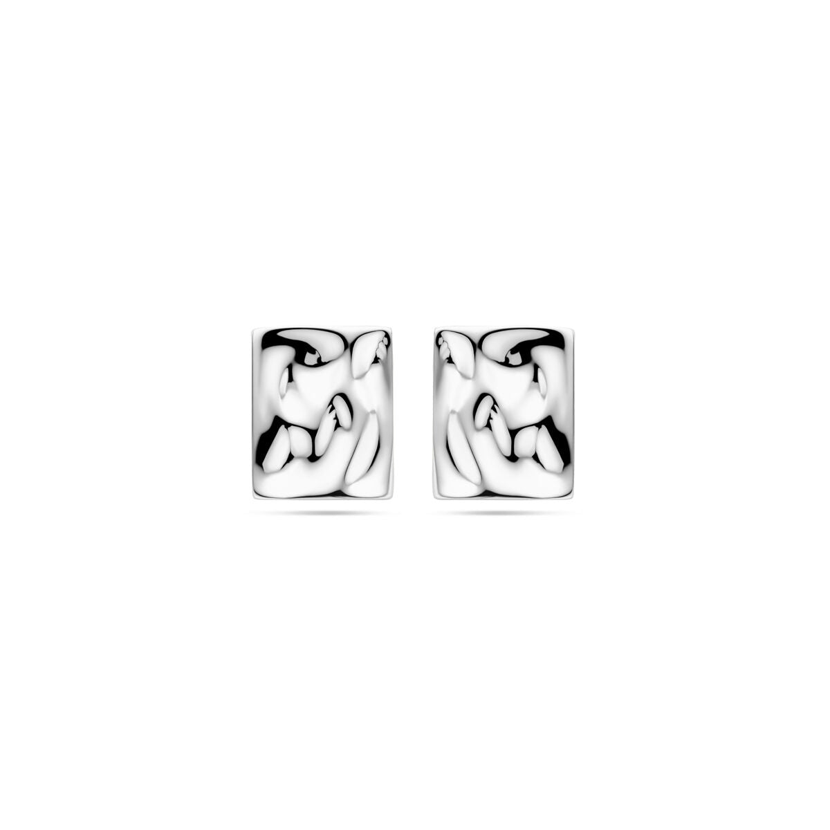 Boucles d'oreilles en argent rhodié, de forme géométrique, finition polie et surface texturée.