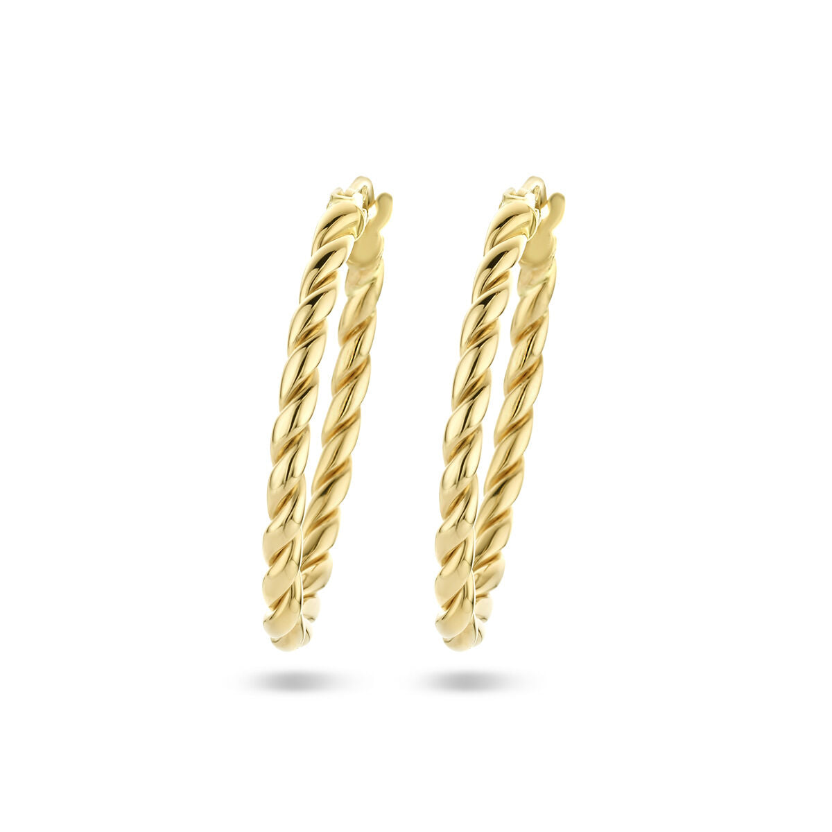 Boucles d'oreilles en or jaune 14K, torsadées, de forme ronde.