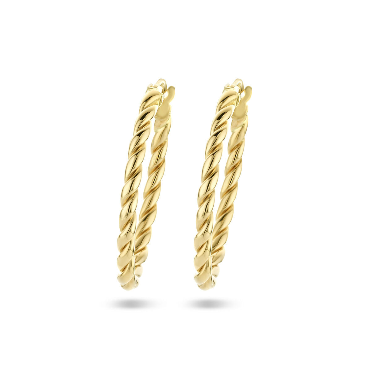 Boucles d'oreilles en or jaune 14K, torsadées, de forme ronde.