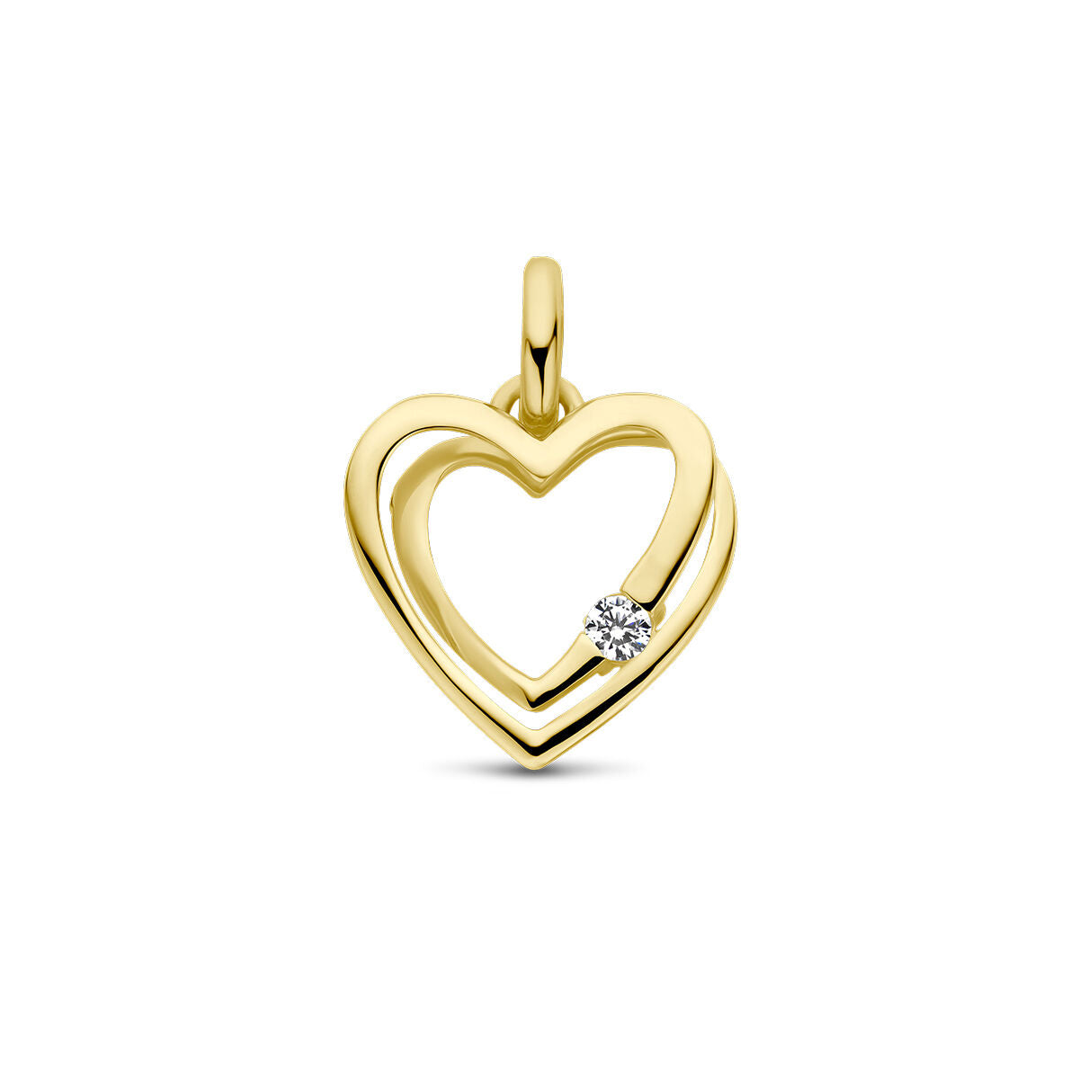 pendentif en forme de cœur en or jaune 14K avec zirconia.
