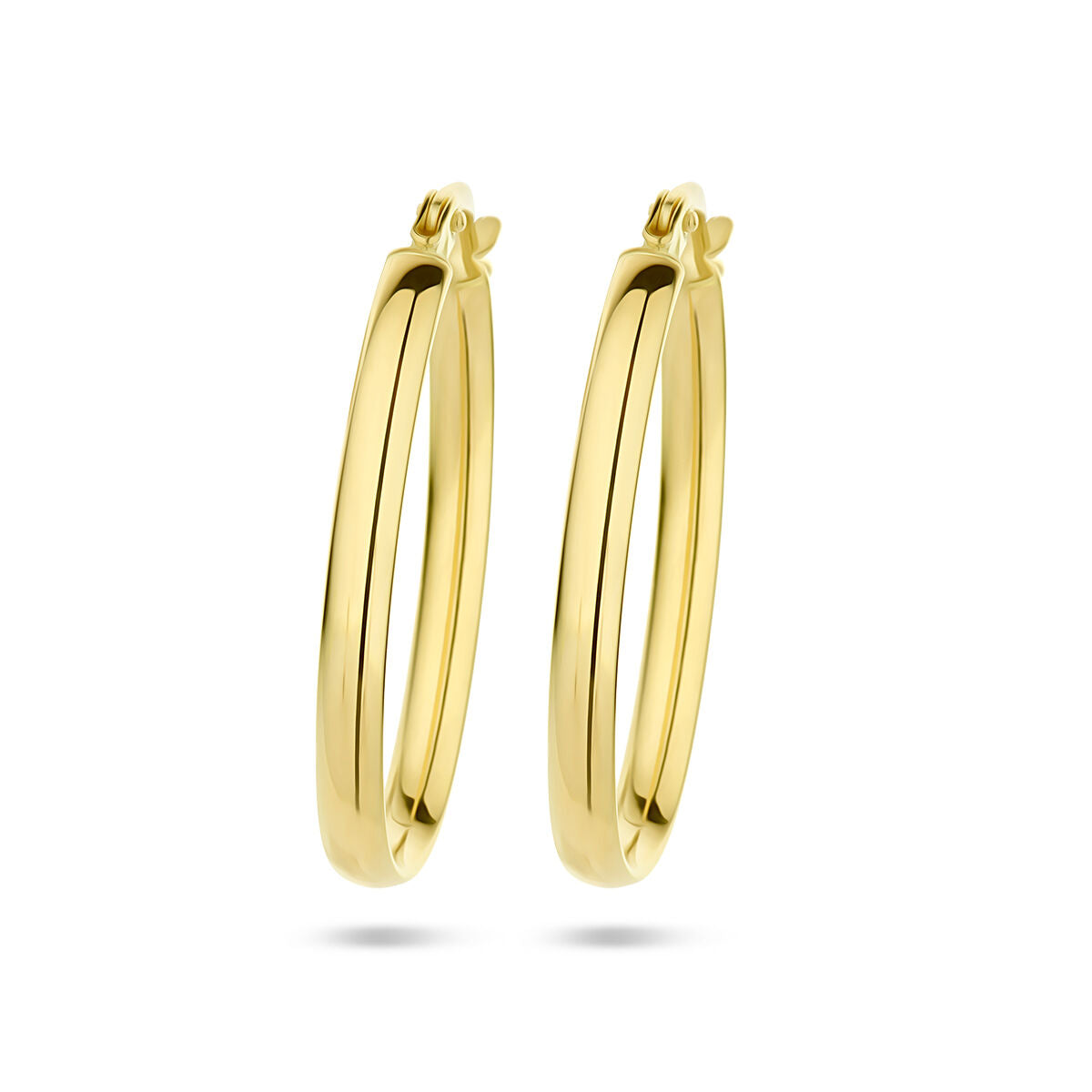 Boucles d'oreilles ovales en tube en or jaune 14K, finition lisse et brillante.
