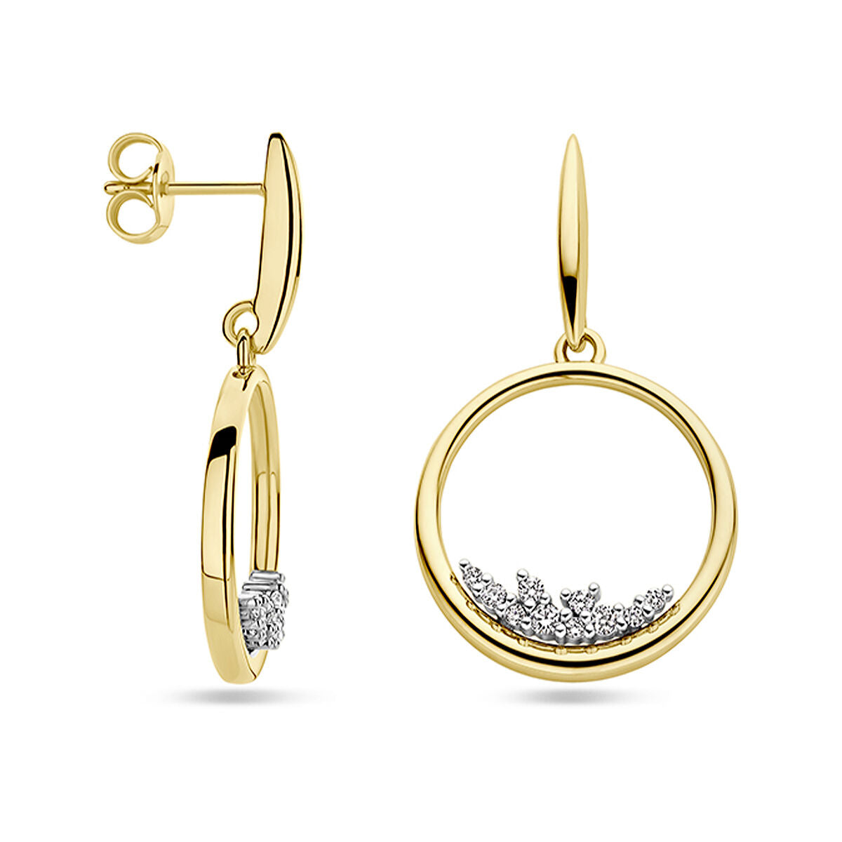 boucles d'oreilles cercle diamant 0.23ct (2x 0.115ct) h si or bicolore jaune/blanc