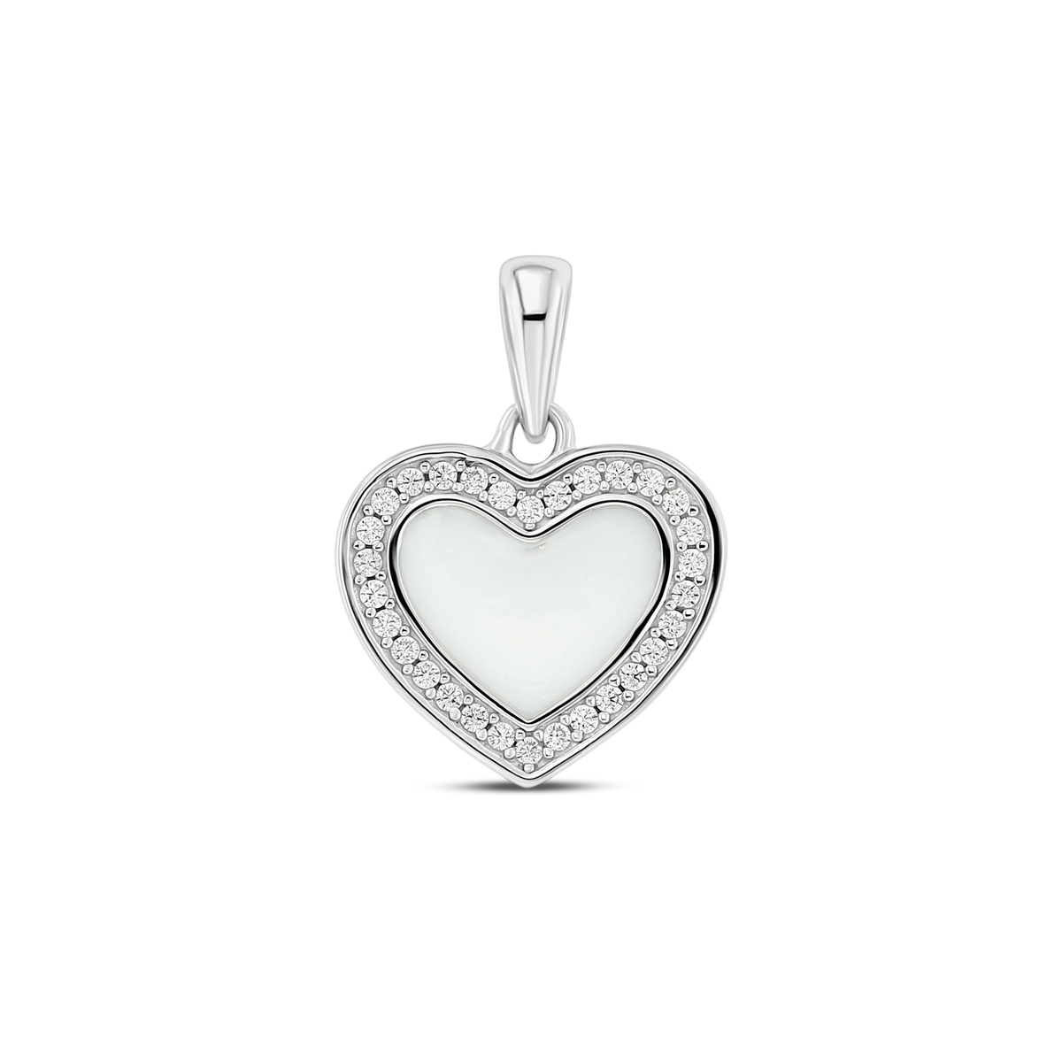 Pendentif en argent en forme de cœur avec zirkonia et finition brillante.